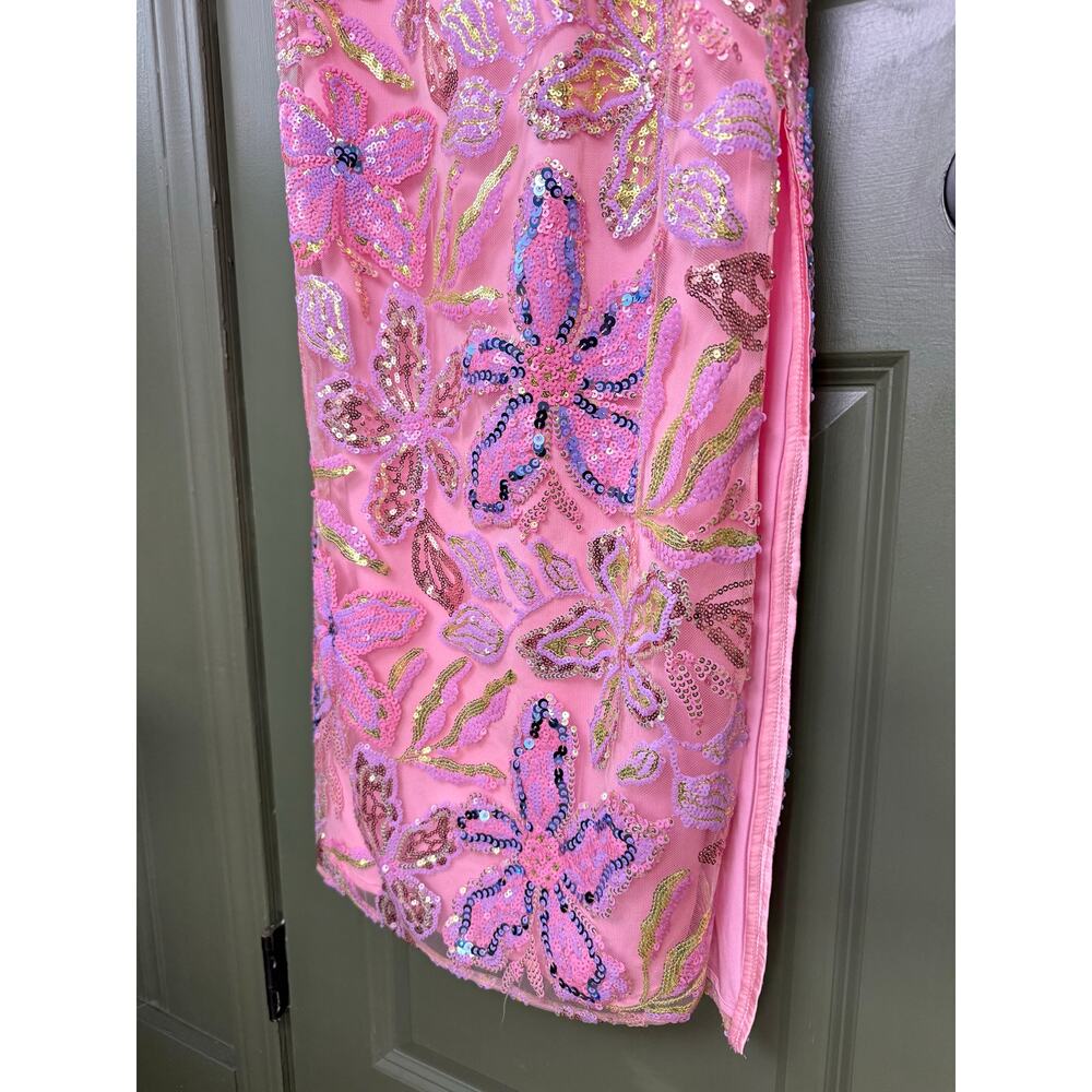 NWT Saylor Isa Floral Sequin Sparkle One Shoulder Midi Dress Pink Multi Small - Picture 2 of 8